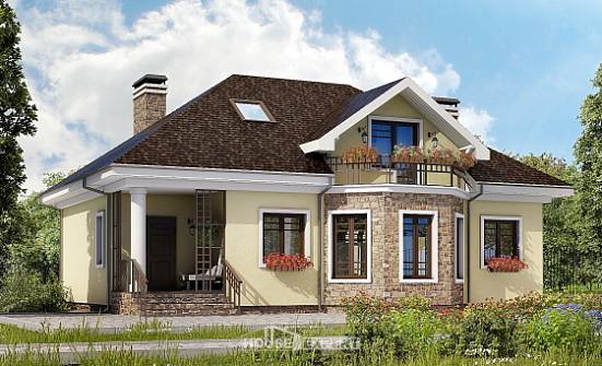 150-008-Л Проект двухэтажного дома мансардой, скромный домик из блока Минск | Проекты домов от House Expert