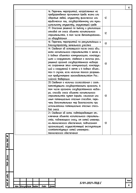 Проект сноса и демонтажа воздушной линии связи - Содержание